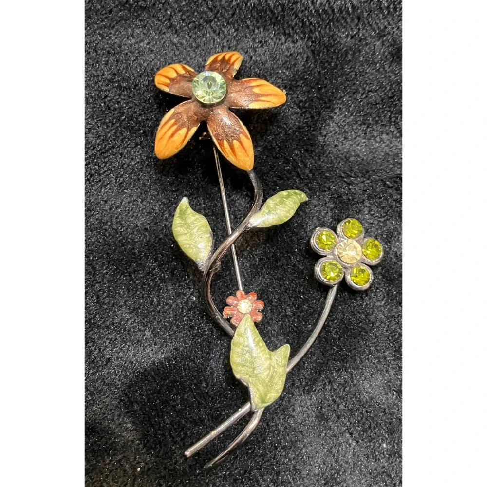 Floral Brooch Bundle Women Multicolor Rhinestone Pearl Enamel Lot of 4